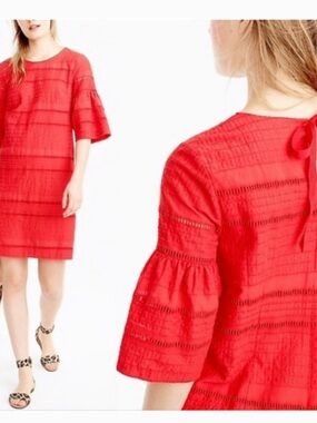 100% Cotton J. Crew Textured Lace Dress with Flared Elbow Sleeves